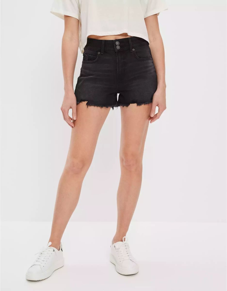 Shorts American Eagle AE Stretch Denim Mom Noir Femme | NVS-80089434